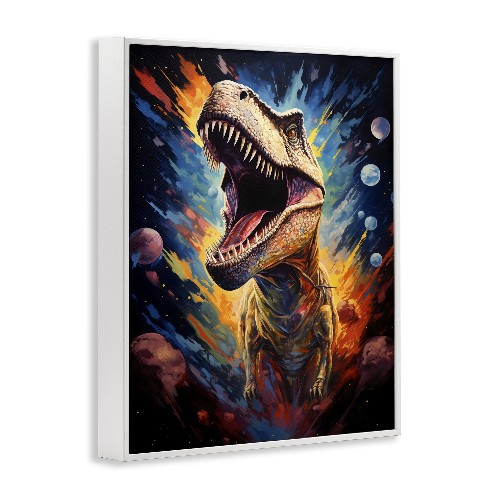 Stupell Industries Dinosaur with Planets White Framed Giclee Art, design by Creative Studio
