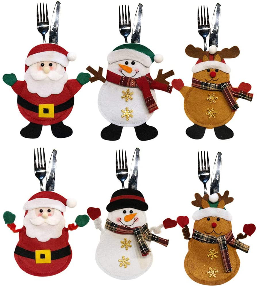 Christmas Cutlery Holder Fork Bag Santa Claus Snowman Tableware Cover 6N 
