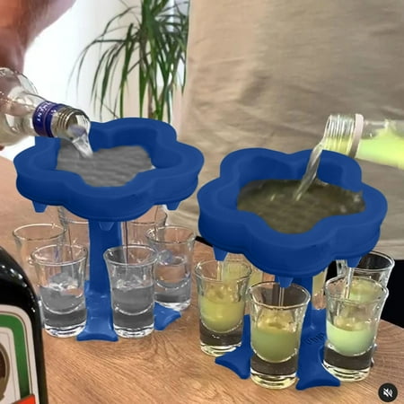 

Alueeu 5 Small Glass Dispenser and Stand Wine Party Pour Artifact Beverage Machine Two Blue5 Shot Holder -Dispenser For Filling Liquids Shots