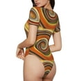thumbnail image 3 of KLL Women 's Crew Neck Bodysuit Jumpsuits Colorful Swirl Print Short onesies Stretch T Shirts, 3 of 7