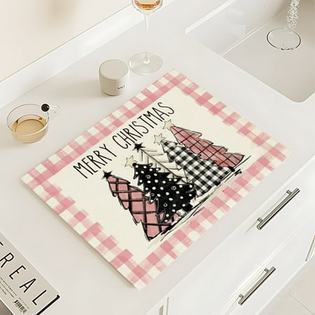 

KeirineCC Black Buffalo Plaid Christmas Tree Placemats Merry Christmas Placemats 12x18 Inch Seasonal Winter Xmas Holiday Table Mats for Party Kitchen Dining Decoration - Pink
