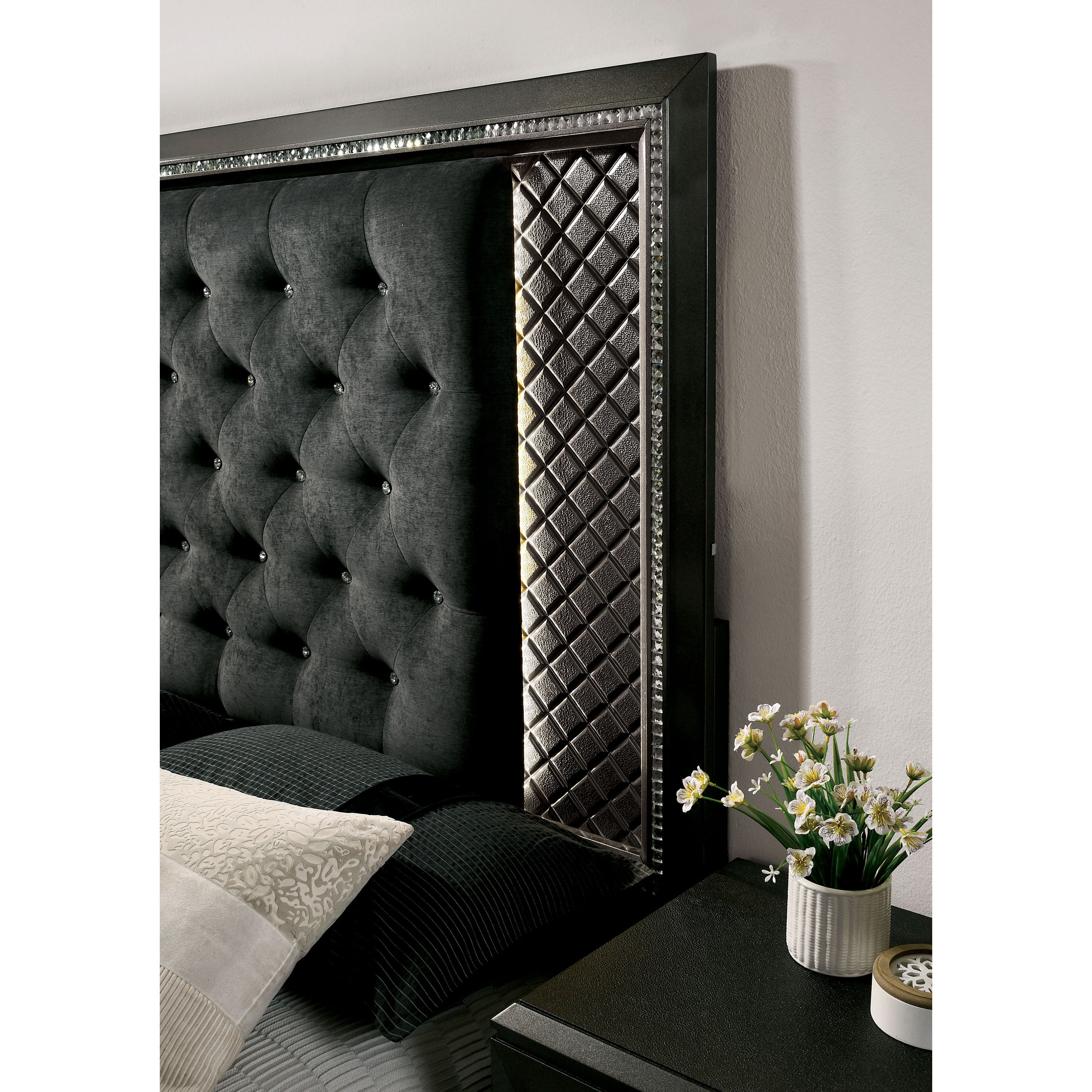Furniture of America Braylene Bed, California King, Metallic Gray and Black