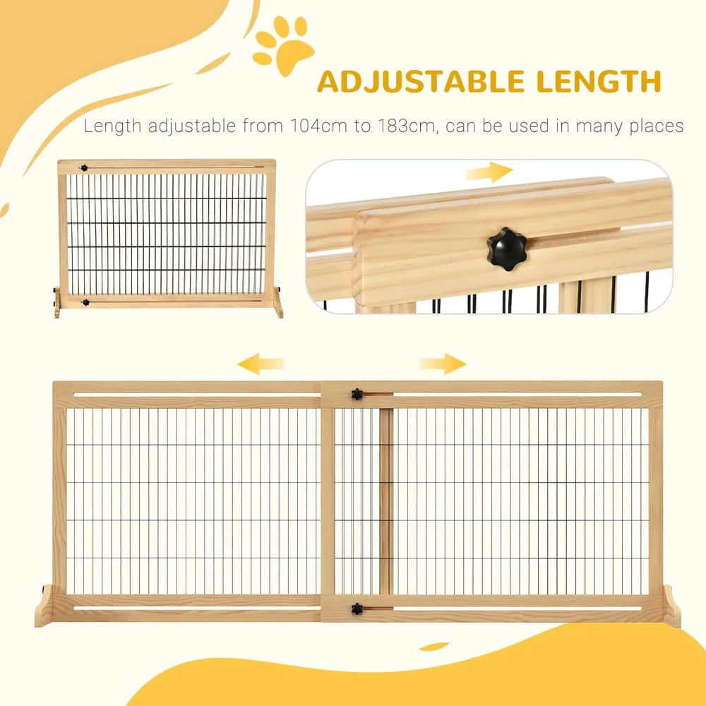 Yardi Yarda 72" W x 27" H Extra Wide Freestanding Pet Gate with Adjustable Length Dog, Cat, Barrier for House, Doorway, Hallway, Natural