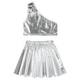 thumbnail image 4 of TiaoBug Kids Girls Hip Hop Jazz Dance Outfits One Shoulder Crop Top Mini Skirt Set, 4 of 7
