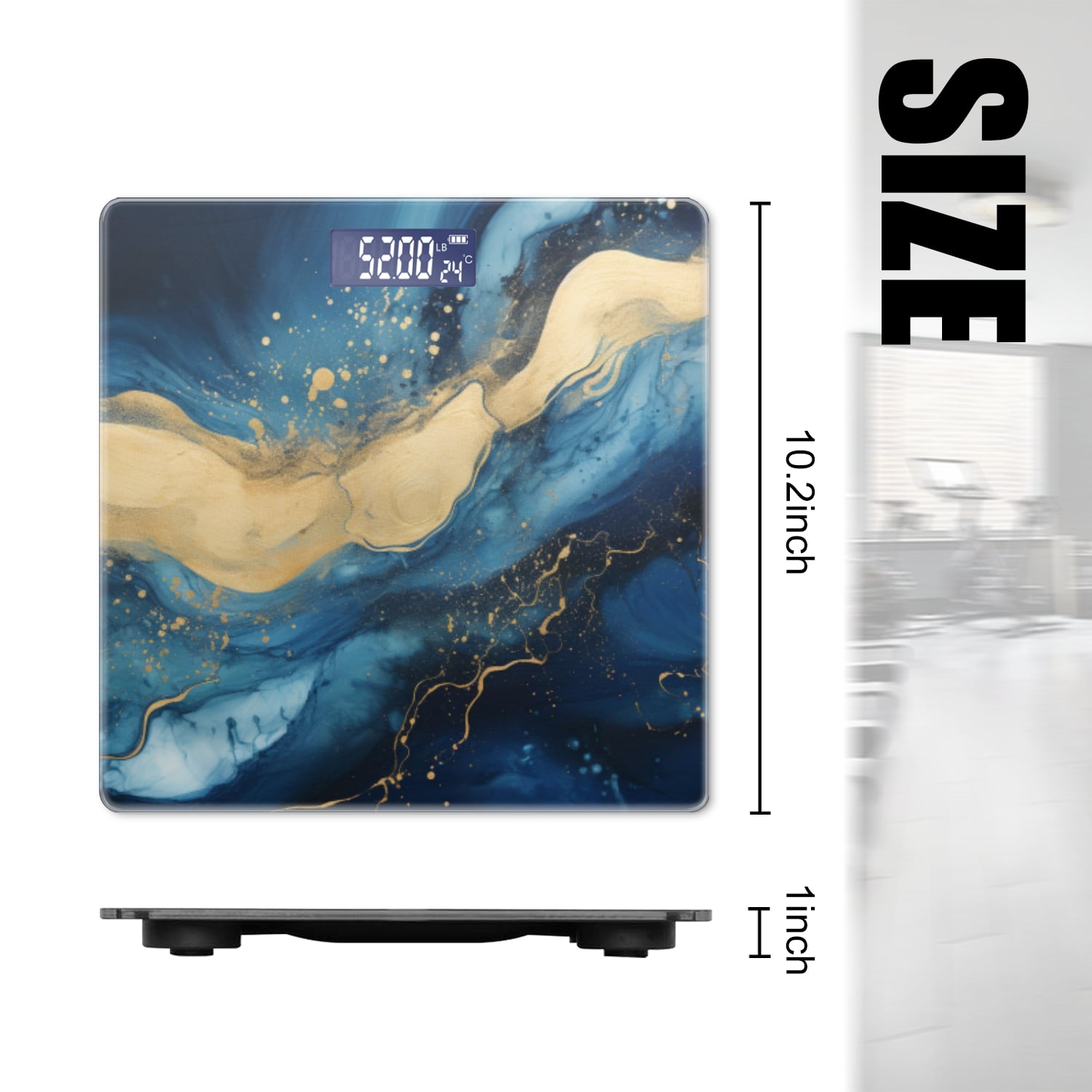 Bathroom Scale, Highly Accurate Digital Body Scale,Precisely Measures Weight up to 400 lbs-Abstract Blue And Gold Background With Flowing Liquid