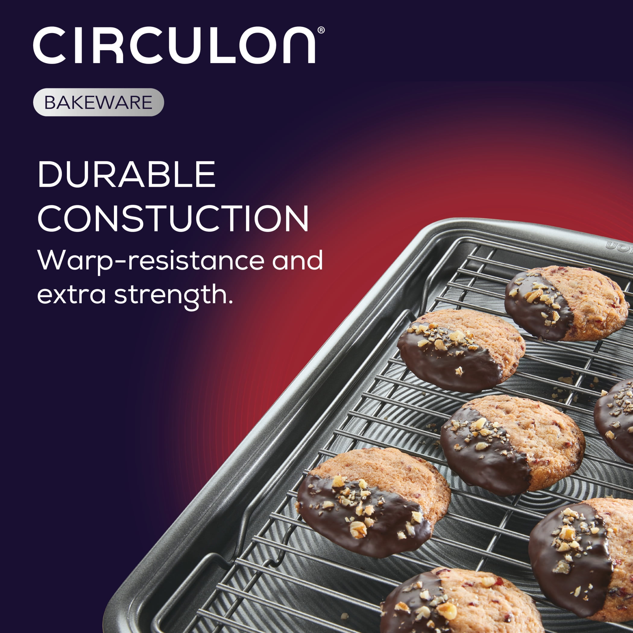 Circulon 15" x 10" Steel Nonstick Baking Sheet, BAKING PAN SET INCLUDES: 10-In x 15-In baking sheet, 2-in-1 cooling racks,Oven safe 450°F(3 Pieces)