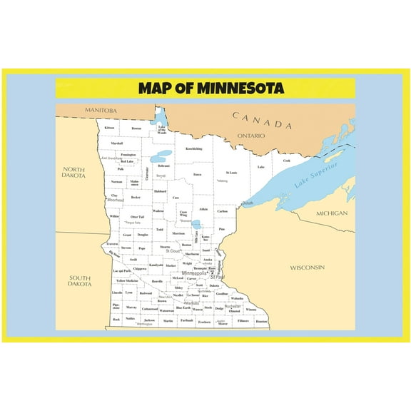 Map of Minnesota - Laminated Wall Map Poster Print Perfect for Classrooms and Homes - Vivid Imagery with Bright Colors - 18x24