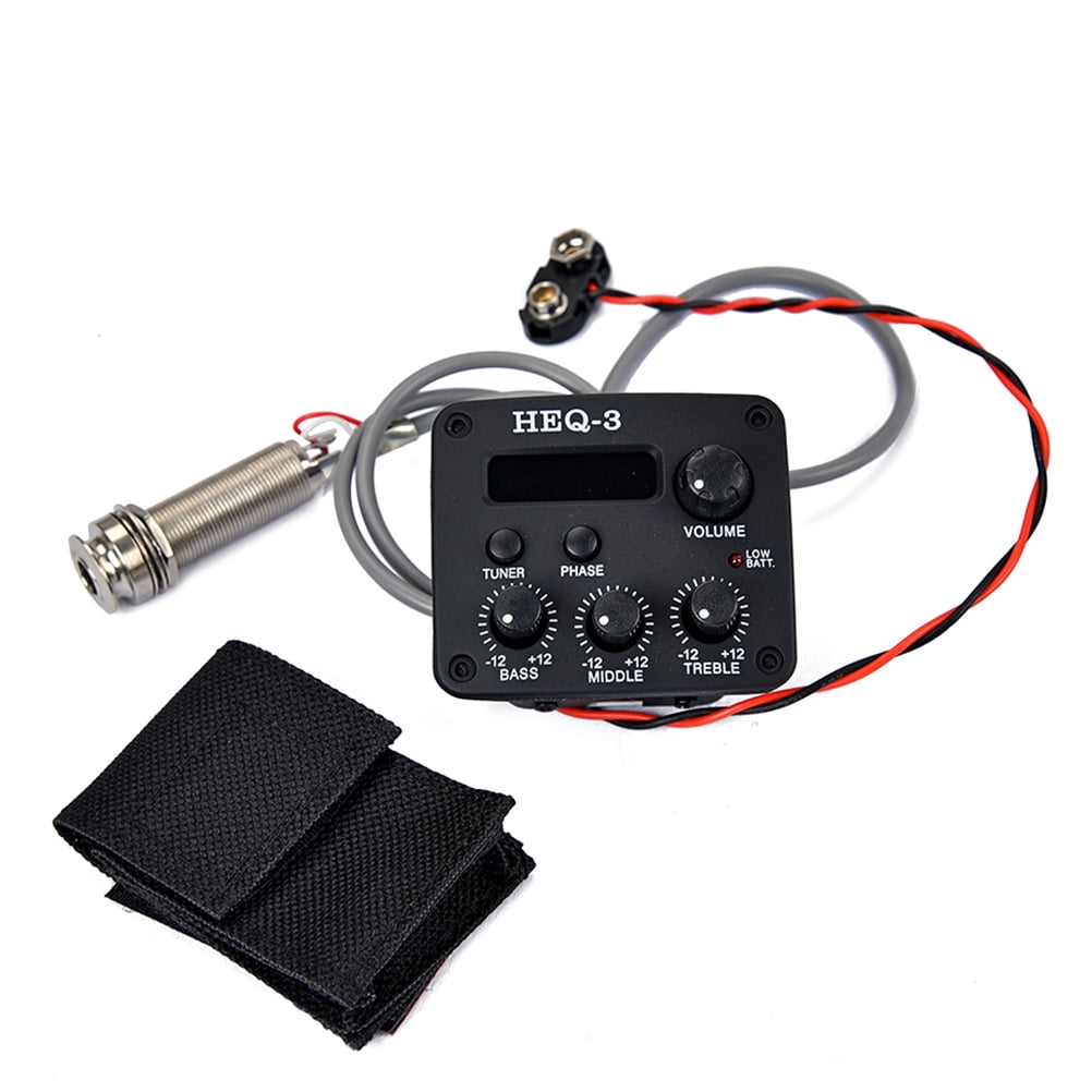 FRCOLOR Acoustic Guitar Preamp 3 Bands EQ Equalizer Pickup Amplifier Guitarra Preamp Piezo Pickup with LCD Tuner Guitar Parts Accessories (Black)