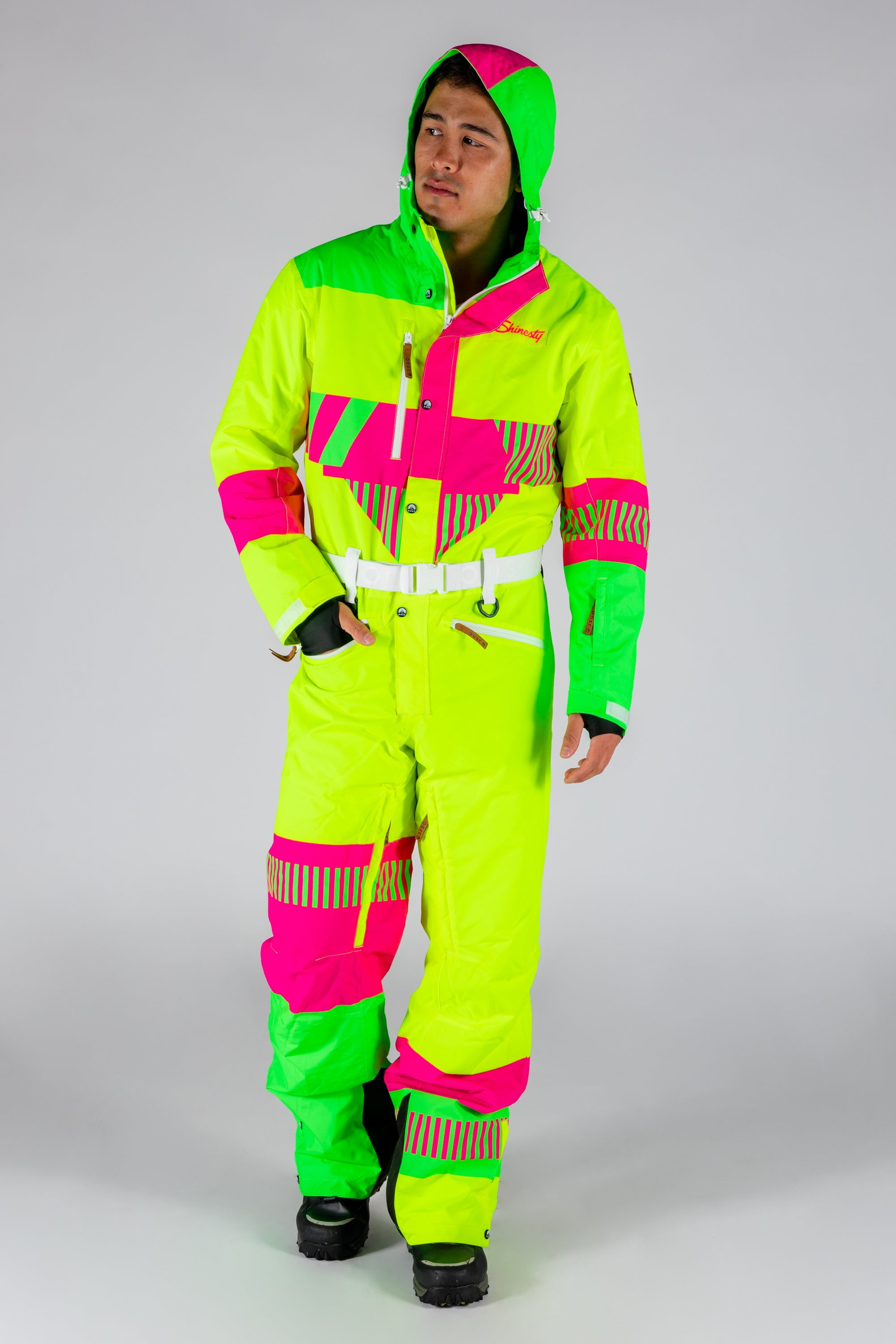 The Cat Track Fever Shinesty Mens Neon Yellow Retro Ski Suit