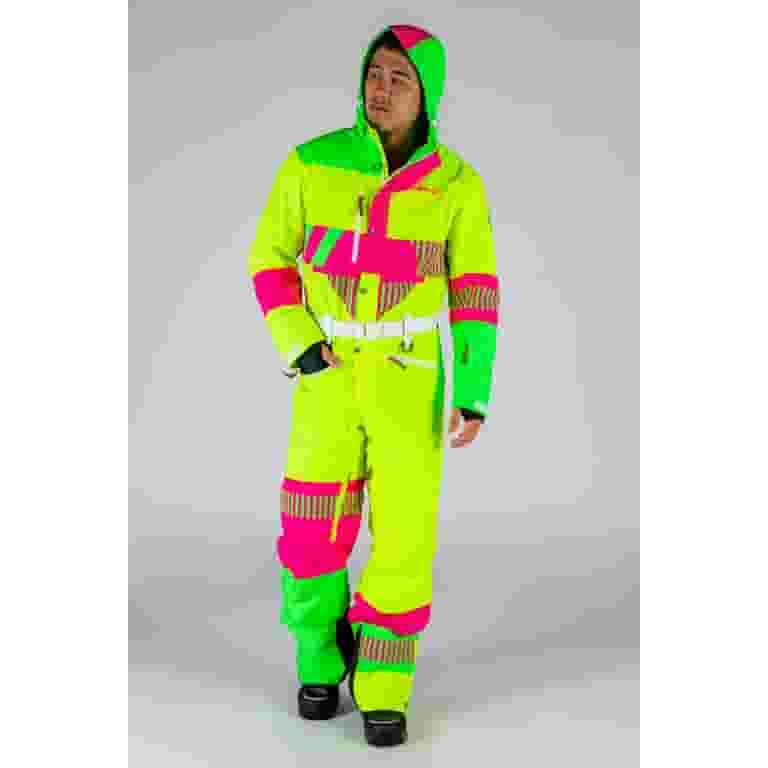The Cat Track Fever Shinesty Mens Neon Yellow Retro Ski Suit