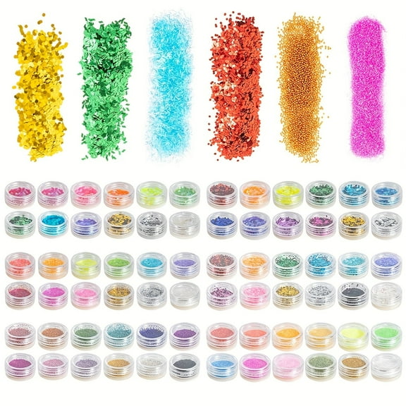 Nail Sequins, 72 Colors, Holographic Make-up, Sequins, Nail Art, For Face And Body Decoration Multicolored