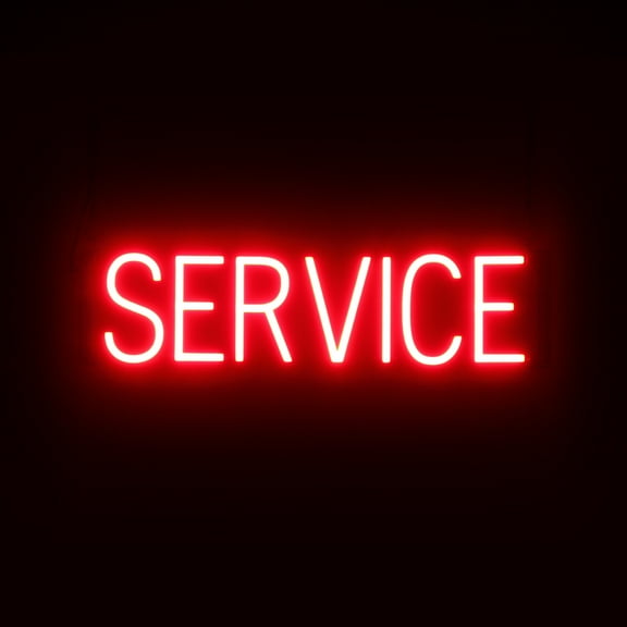 SpellBrite SERVICE LED Sign for Business. 24.9" x 6.3" Red SERVICE Sign Has Neon Sign Look With Energy Efficient LED Light Source. Visible from 500 Feet, 8 Animation Settings.