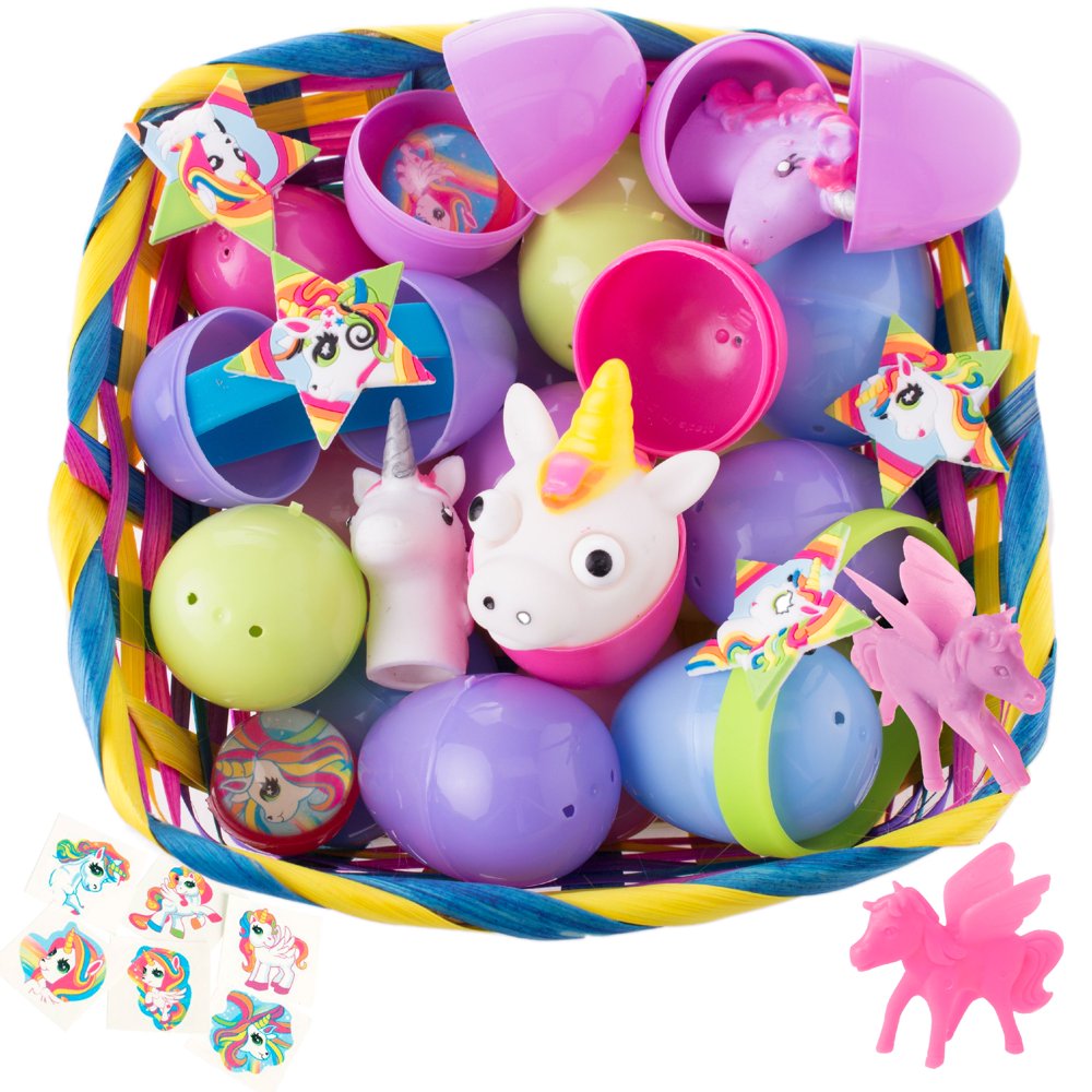 Girls Egg Hunt Magical Unicorn Toy Filled 2.5" Plastic Easter Eggs, 12