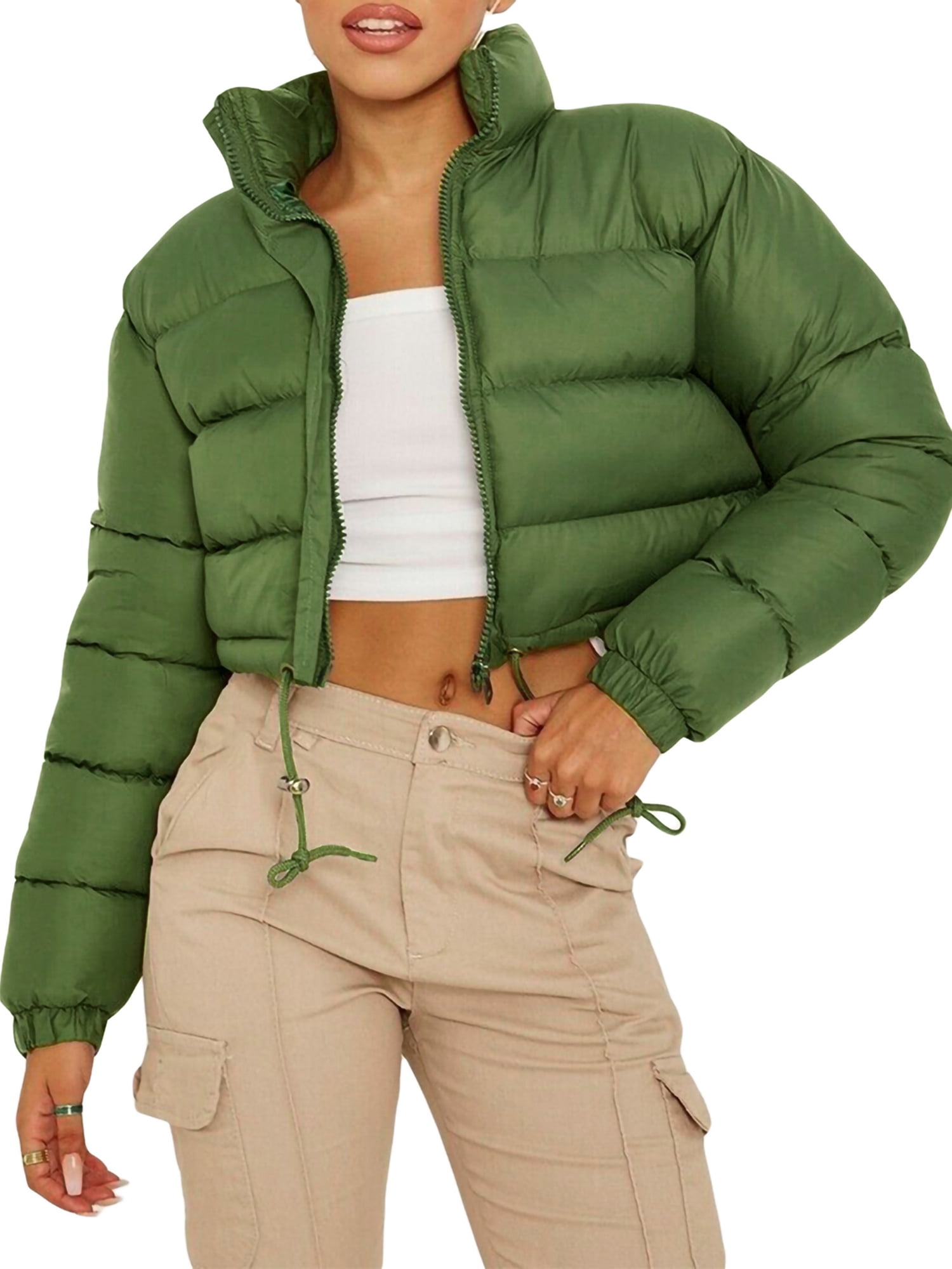 Women's Stand Collar Crop Winter Coat Short Jacket Puffer