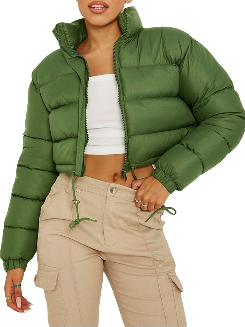 Women's Stand Collar Crop Winter Coat Short Jacket Puffer Jackets