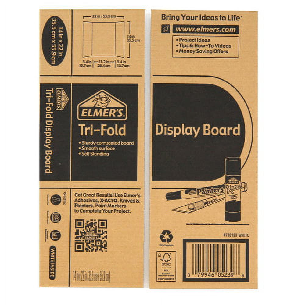Elmer's TriFold White Corrugate Display Board, 14 x 22