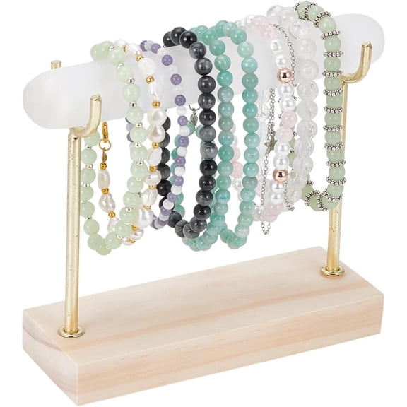 Selenite Bracelet Holder Stand Bracelet Display Stand Detachable Jewelry Wrap Watch Organizer Holder Gold Jewelry Display with Wooden Base