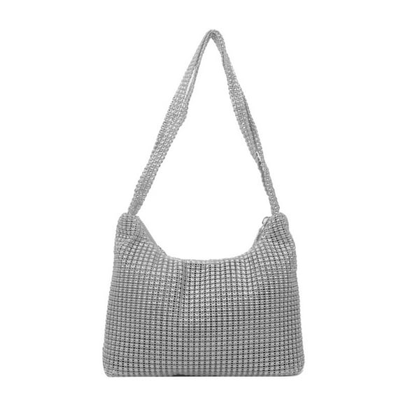 TELOLY Silver Clutc Diamond-Studded Design Silver Purse for Women Dressy Premium Material Evening Bag Silver