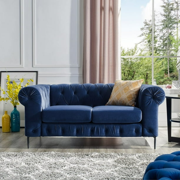 Corvus Prato Tufted Velvet Chesterfield Loveseat Sofa with Rolled Arms