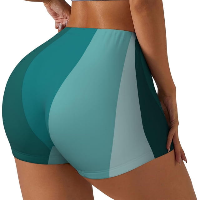 Fotbe Teal Color Shorts Sin Costuras – Shorts Deportivos de Cintura Alta para Mujer, Elásticos para Gimnasio, Yoga, Running o Ciclismo-Medium