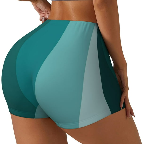 Fotbe Teal Color Shorts Sin Costuras – Shorts Deportivos de Cintura Alta para Mujer, Elásticos para Gimnasio, Yoga, Running o Ciclismo-Medium