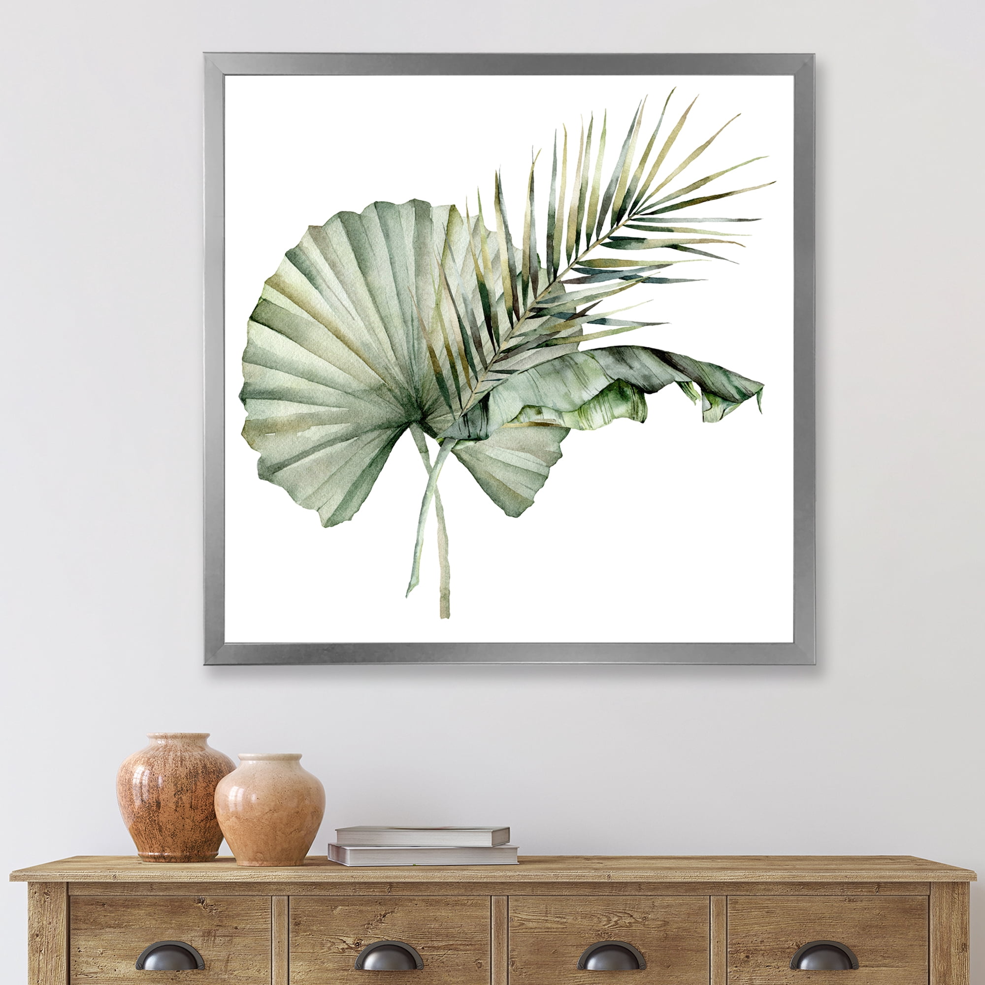 Designart 'Tropical Bouquet With Banana Coconut and Palm Leaves' Traditional Framed Art Print