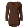 thumbnail image 3 of DuoJiaJ Sweaters for Women Pullover V Neck Lightweight Oversized Fuzzy Sweater Tops Long Sleeve Loose Cozy Fall Clothes Brown XXL, 3 of 5