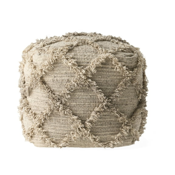 GDF Studio Dana Boho Handmade Fabric Cube Pouf, Natural Gray