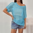 thumbnail image 7 of Crochet Coverups for Women Summer Cap Sleeve Hollow Out Casual Cruise Beach Vacation Tops Knit Pullover Sweater Light Blue XL, 7 of 7
