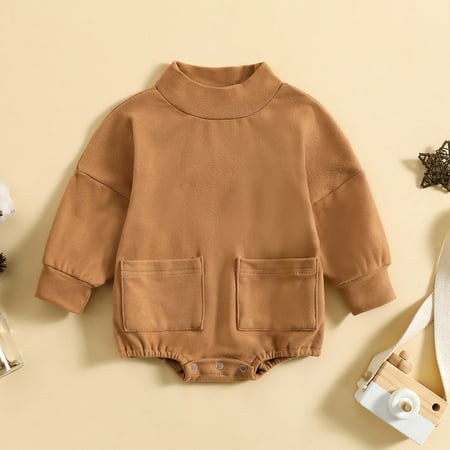 

NIUREDLTD Boys Girls Long Sleeve Solid Pullover Romper With Pocket Sweatshirt Bodysuits