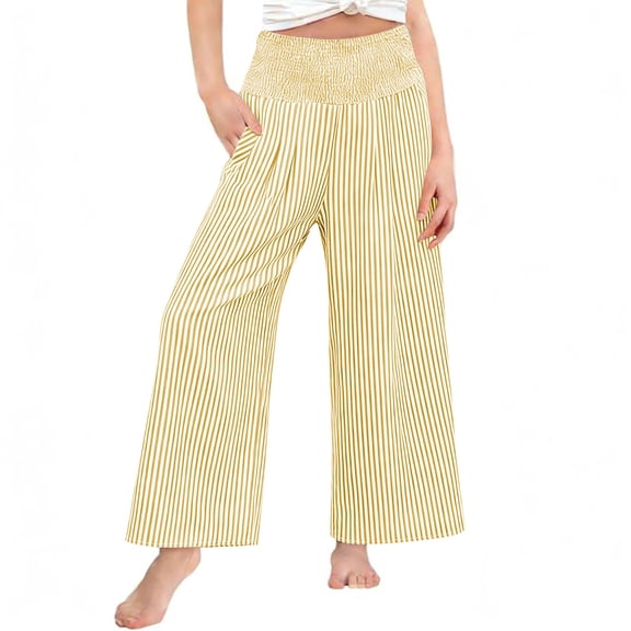 Posijego Girls Boho Pants Stretch High Waisted Print Wide Leg Casual Beach Summer Vacation Trousers Pants with Pockets