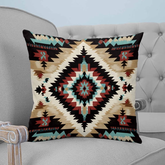 Boho Brown Teal Red Throw Pillow Covers, Soft Pillowcases with Invisible Zipper, Southwestern Geometric Art Vintage Decorative Square Pillow Cushion Covers for Living Room Couch Sofa Bed 20x20 Inches