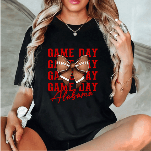 Football Gameday Pretty Coquette Style Bow T-Shirt Cute Game Day Fan Tee for Men Women Football Spirit Shirt S