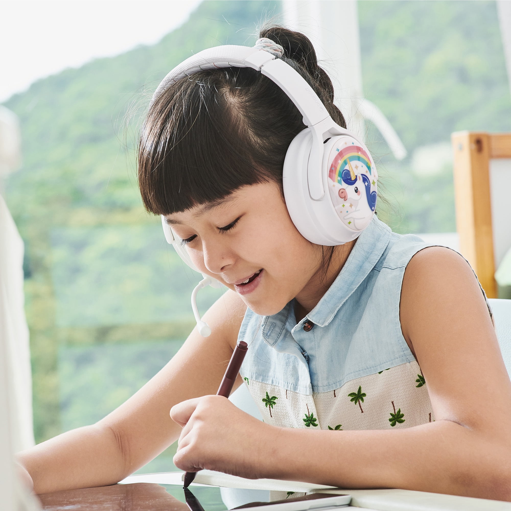 BuddyPhones Cosmos+, Over-Ear Bluetooth Wireless Noise Cancelling Kids Headphones with Detachable Boom Mic, 3 Volume Limiting Settings, Voice Enhance StudyMode, 24-Hrs Battery, Foldable, Snow White
