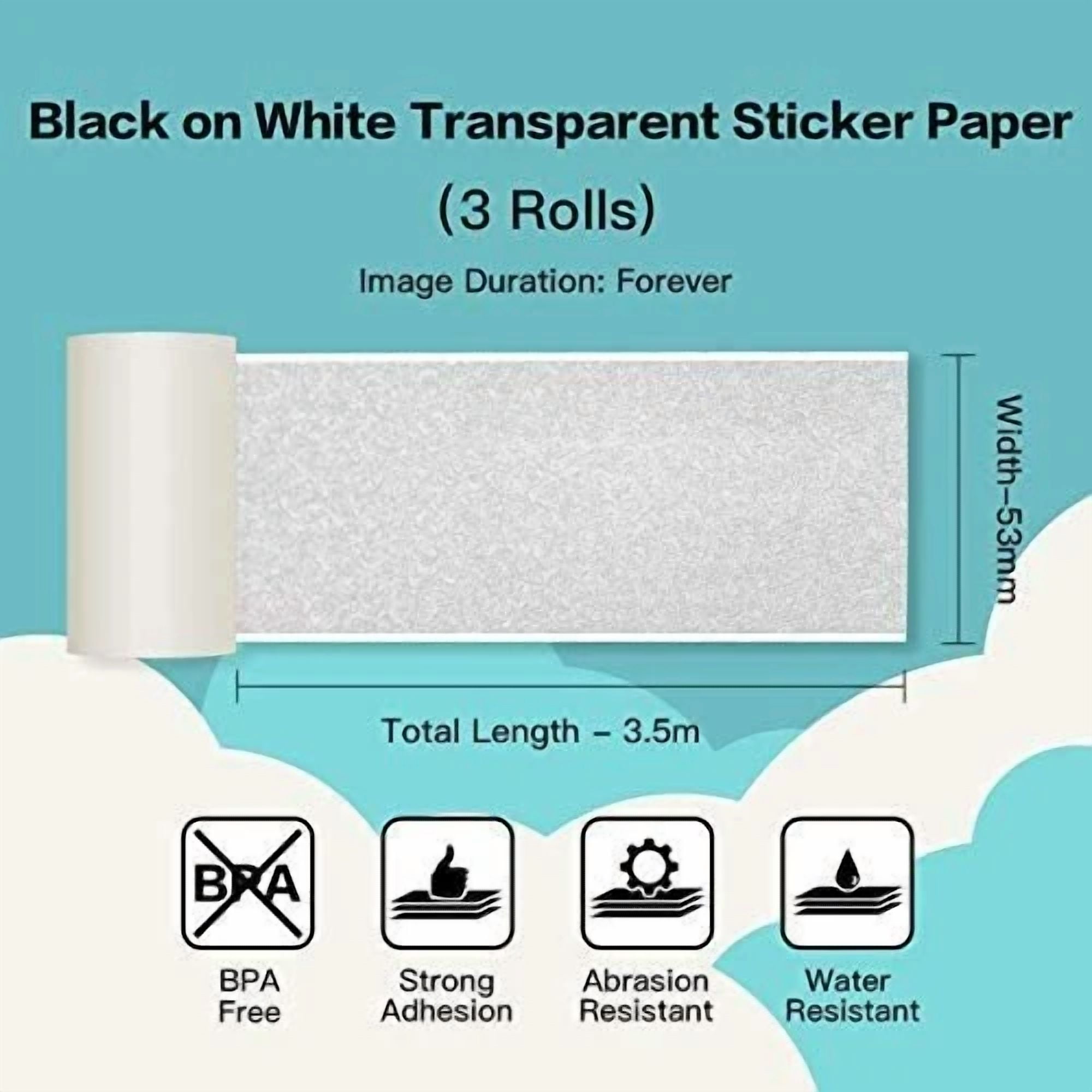 BUTTERFLY- Phomemo Silver Sparkle Transparent Sticker Thermal Papers 50Mm Adhesive Labels