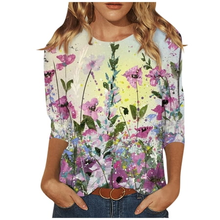 Womens Blouses And Tops Dressy Hike Oversized Cool for Ladies 3/4 Sleeve Fall Cozy
