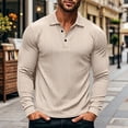 thumbnail image 2 of SeCaotees Men Long Sleeve Henley Polo Shirts Button Placket Striped Cuff Detail Muscle Fit Soft Knit For Leisure And Weekend Outing Tops Khaki,M, 2 of 7