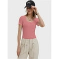 thumbnail image 3 of Women's Summer Scoop Neck Short Sleeve T-Shirts Ribbed Knit Slim Fitted Casual Basic Top, 3 of 6