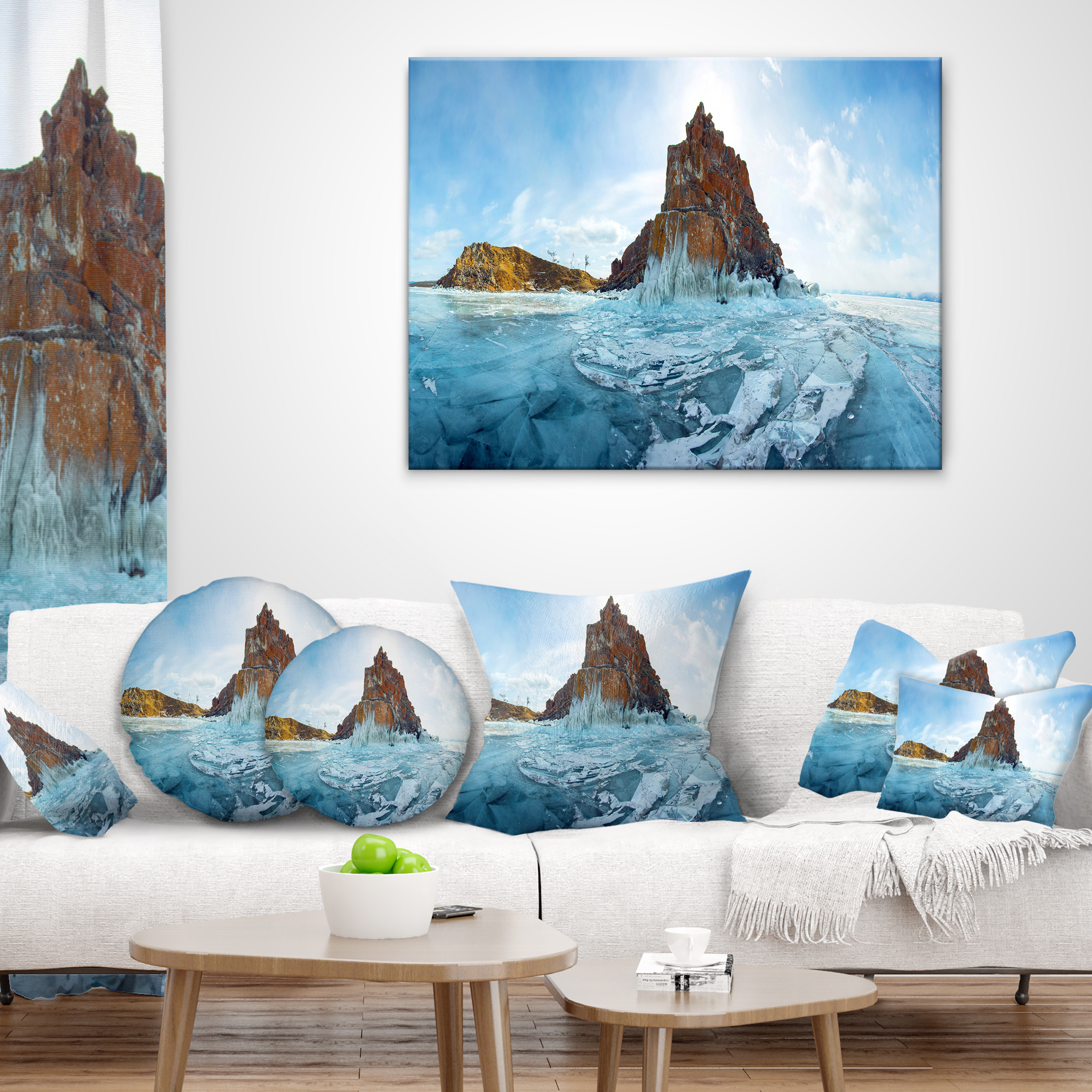 Designart Ice and Rocks of Lake Baikal - Seascape Throw Pillow - 12x20