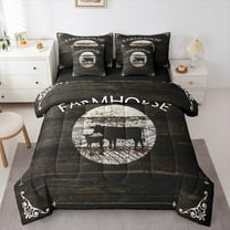 Manfei Rustic Farmhouse Cattle 7-Piece Twin Bedding Sets,Old Barn Door Bedding Comforter Set,Farm Animal Cow Sheet Sets For Child,Ultra Soft Home Decor Reversible