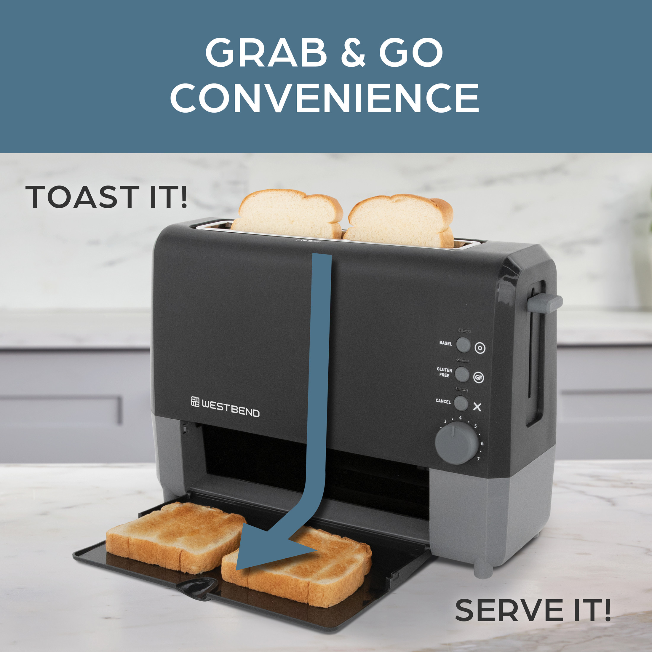 West Bend QuikServe Compact 2-Slice Toaster with Extra Wide Slots and Cool Touch Exterior, in Black (77224)