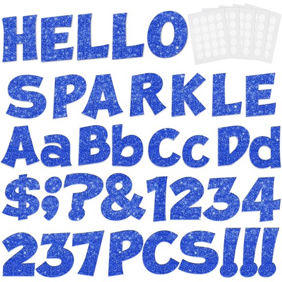 237 Pcs Glitter Bulletin Board Letters, Numbers and Punctuation, Poster Board Letters Alphabet Cut Out Cardboard Letters Accessories for Classroom Display Decorating Supplies 4inch (Blue)