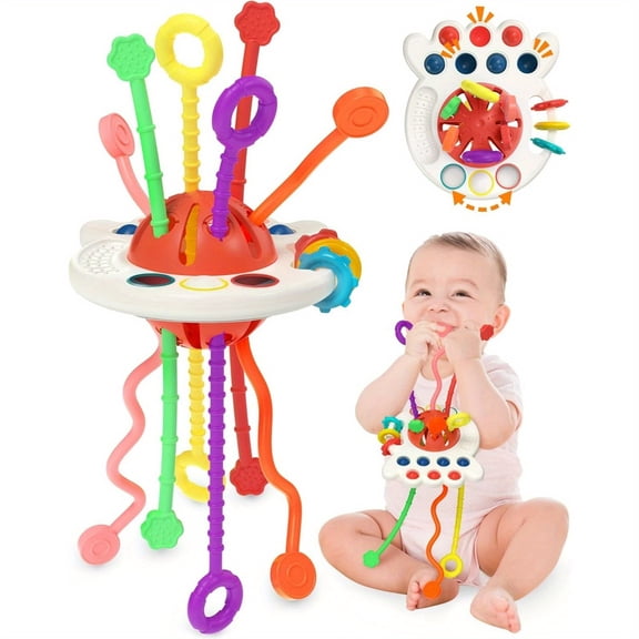 Baby Teething Sensory Toy Set, Pull-String Activity with Silicone Cord and Textured Beads, Chewable Travel Toy for Fine Motor Skills, Learning Gift for Boys and Girls 6-18 Months