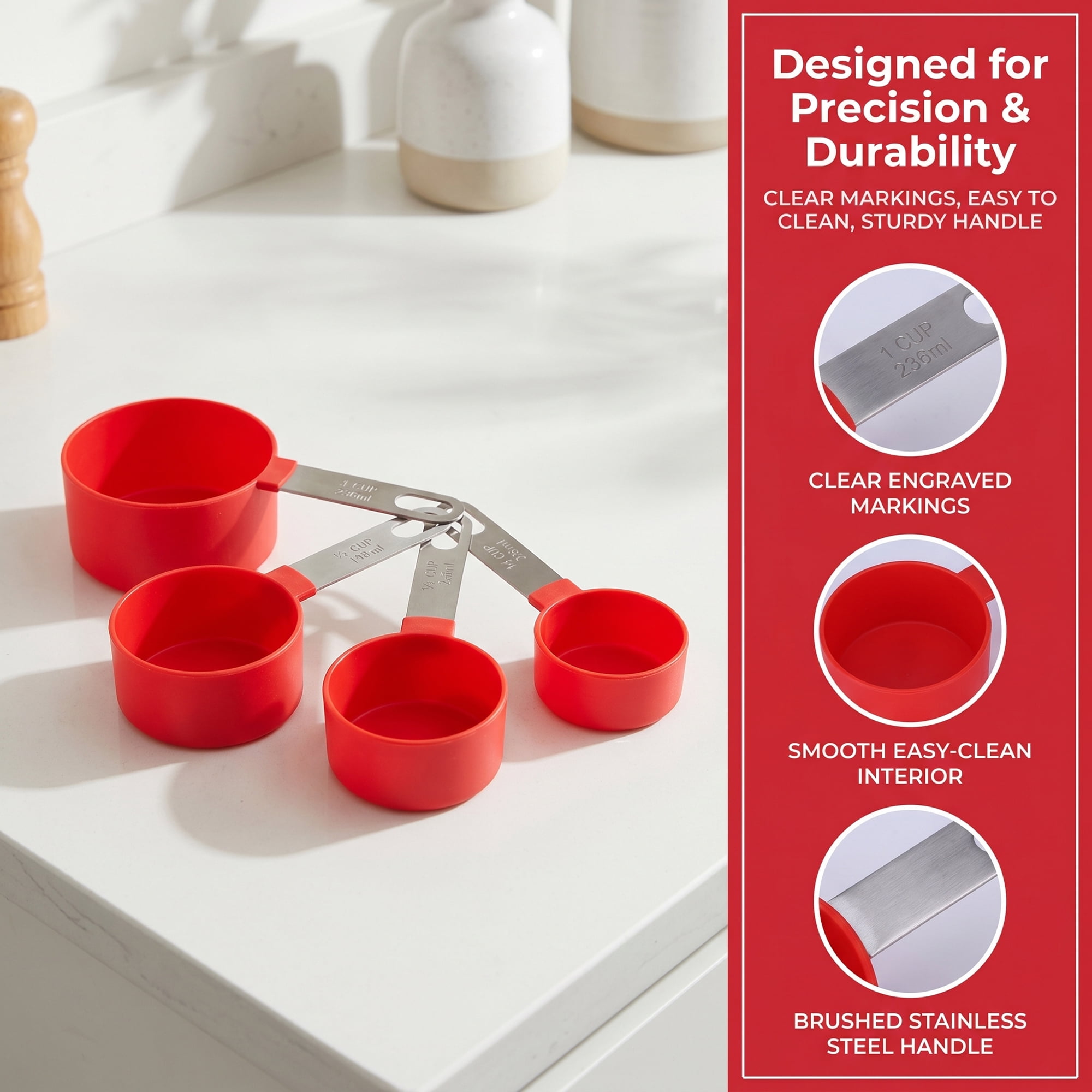 Unique Bargains Affordable Plastic Measuring Spoons Set for Kitchens or RVs Red 4Pcs