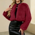 thumbnail image 2 of dGslk Women's Winter Fashion Casual Short Round Collarless Ladies Faux Fr Plush Coat Wine M, 2 of 2