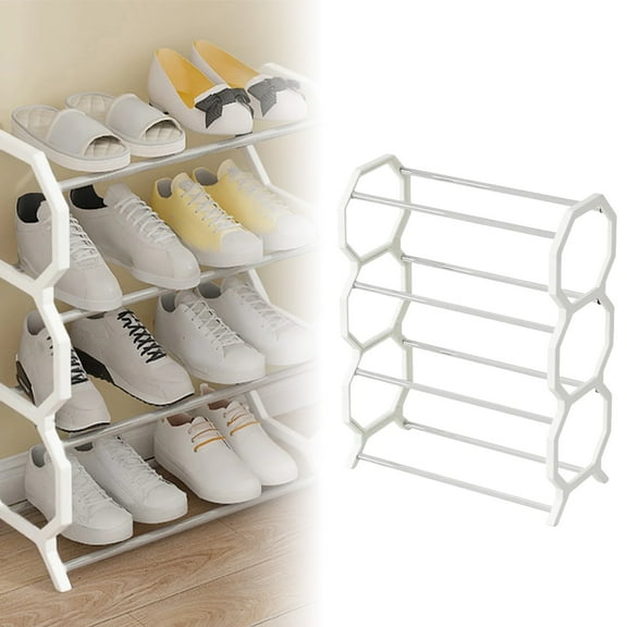 Simple Trending 4-Tier Stackable Shoe Rack, Expandable & Adjustable Shoe Organizer Storage Shelf, White,1PC