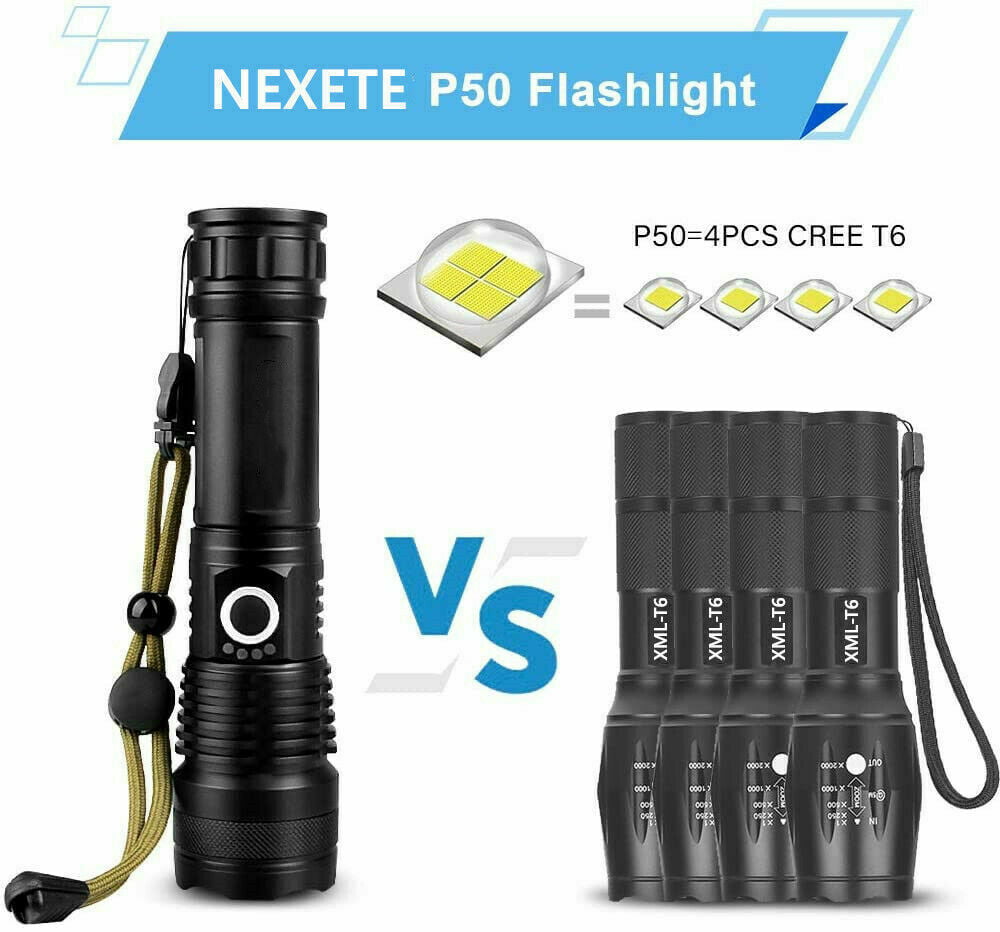 Details about   90000 Lumens waterproof rechargeable LED XHP50 flashlight torch with battery SL
