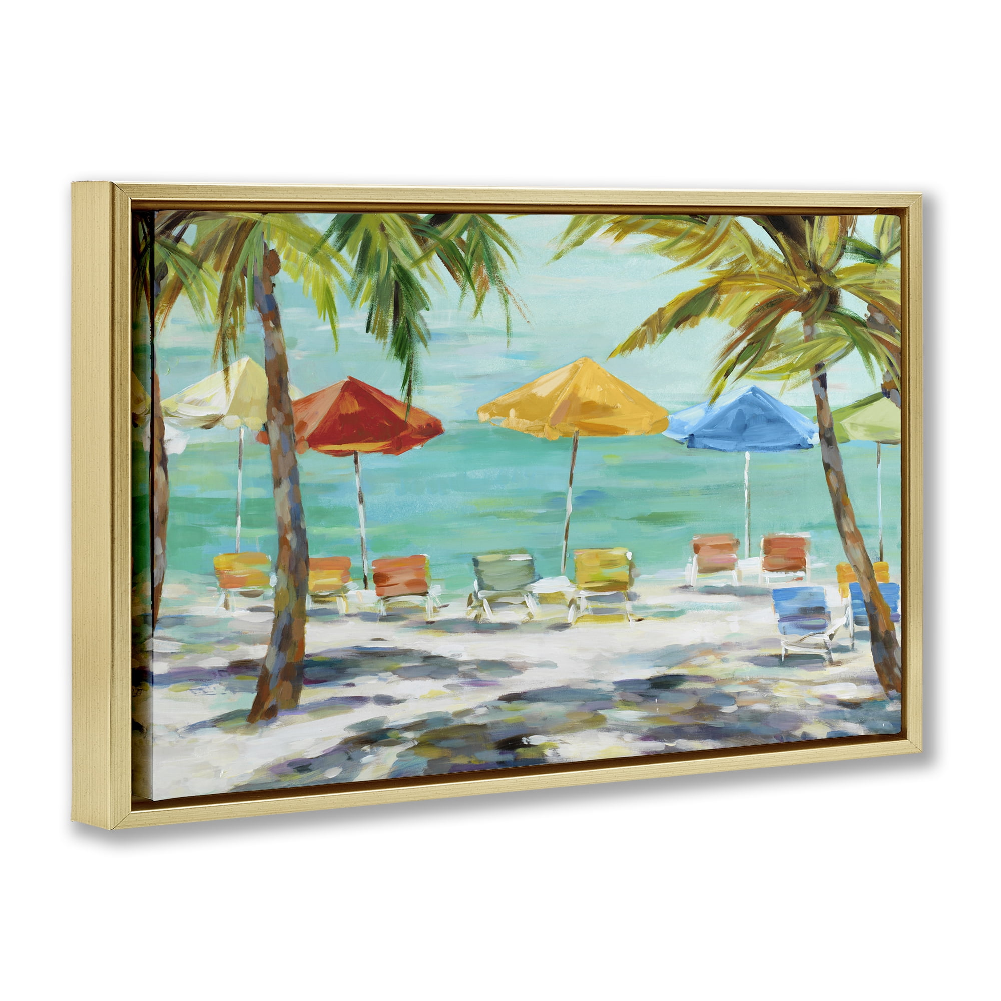Stupell Industries Umbrellas Under the Palms Gold Framed Floater Canvas Wall Art, design by Lorenzo Collective