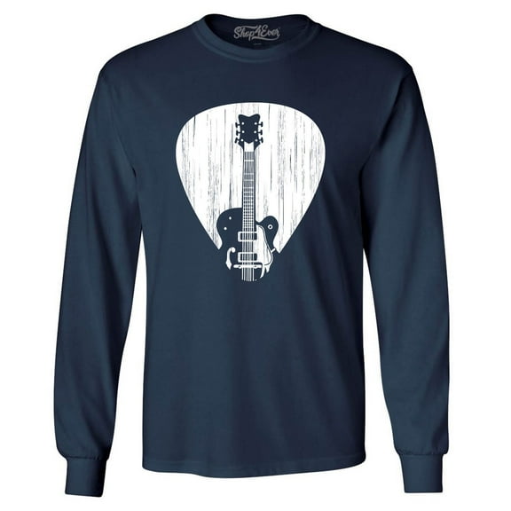 Shop4Ever Men's Electric Guitar Pick Musician Long Sleeve Shirt Medium Navy