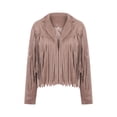 thumbnail image 2 of Gzhioc Women Short Fringed Jacket 90s Vintage Lapel Open Front Suede Leather Crop Tassel Tops Outwear, 2 of 9